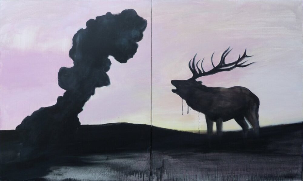 "Postindustrial deer in a rut" / acrylic on canvas | 200x120cm (2x100x120cm) | 2011