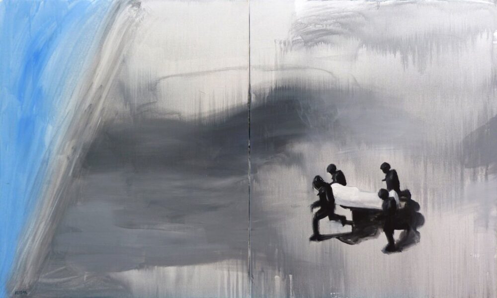 "Laden s funeral" | acrylic on canvas | 200x120cm (2x100x120cm) | 2011